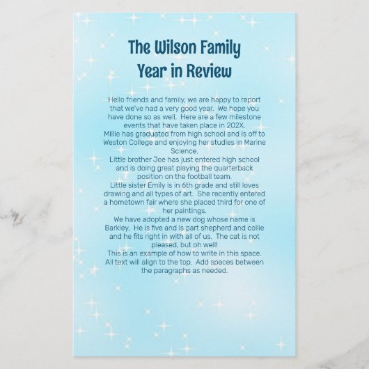 クリスマスレターテンプレートブルーきらめく星 便箋 (正面)