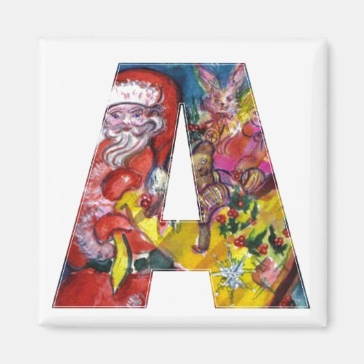 クリスマスレター/ギフトモノグラム付きサンタ マグネット (正面)