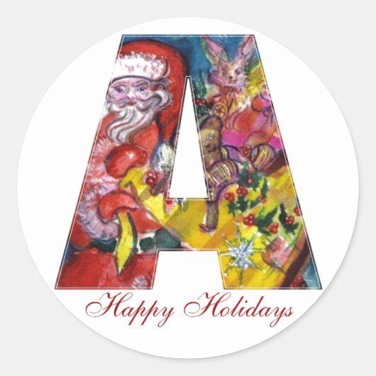 クリスマスレター/ギフトモノグラム付きサンタ ラウンドシール (正面)