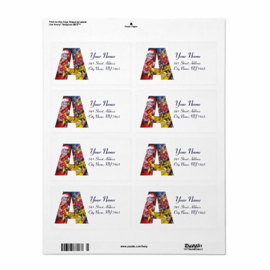 クリスマスレター/ギフトモノグラム付きサンタ ラベル (フルシート)