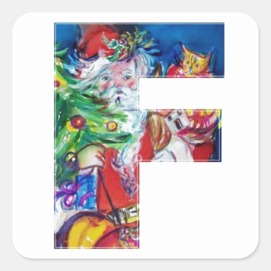 クリスマスレター/クリスマスツリー付きサンタ スクエアシール (正面)