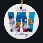 クリスマスレター/サンタモインスパイアノグラム セラミックオーナメント<br><div class="desc">Wアルファベット文字モノグラムお洒落デザイン.芸術的ミュージカルと水の色の赤と鮮やか、青、黄色、白い色のブルガンルミによって(c)。サンタクロース遊は、雪の冬の夜に青い空、月と黄色の星の下で雪の中でバイオリンは、表現の高いフクロウおもしろい、猫とカラフルプレゼントの満杯の彼のクリスマスサック</div>