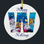 クリスマスレター/サンタモインスパイアノグラム セラミックオーナメント<br><div class="desc">Wアルファベット文字モノグラムお洒落デザイン.芸術的ミュージカルと水の色の赤と鮮やか、青、黄色、白い色のブルガンルミによって(c)。サンタクロース遊は、雪の冬の夜に青い空、月と黄色の星の下で雪の中でバイオリンは、表現の高いフクロウおもしろい、猫とカラフルプレゼントの満杯の彼のクリスマスサック</div>