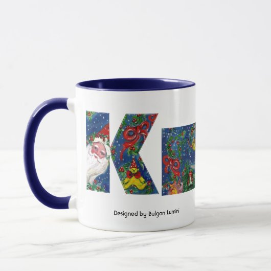 クリスマスレター/サンタレッドリボンモノグラム マグカップ (左)