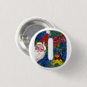 クリスマスレター/サンタレッドリボンモノグラム 缶バッジ (正面&裏面)