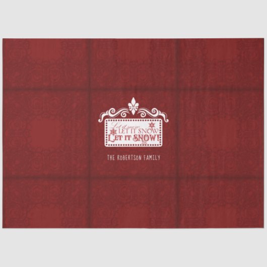 クリスマスレット雪タイポグラフィレッドホワイトファミリー 薄葉紙 (正面)