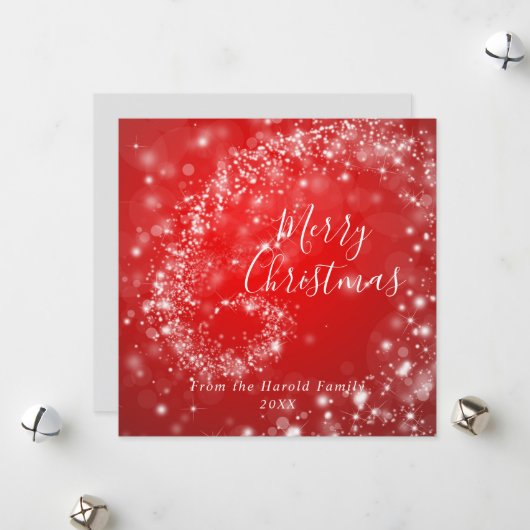 クリスマスレッドきらめくミニマルスタイリッシュリストスクリプト シーズンカード (正面/裏面インサイチュ)