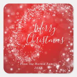 クリスマスレッドきらめくミニマルスタイリッシュリストスクリプト スクエアシール