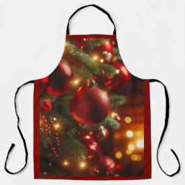 クリスマスレッドとグリーンのグリッターオーナメント エプロン
