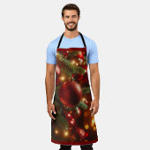 クリスマスレッドとグリーンのグリッターオーナメント エプロン (着用した状態)