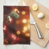 クリスマスレッドとグリーンのグリッターオーナメント キッチンタオル (四つ折り)