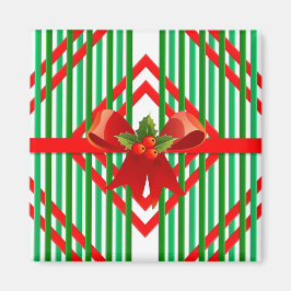 クリスマスレッドとグリーンのストライプの弓ギフトマグネット マグネット