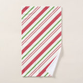 クリスマスレッドとグリーンのフローラとキャンディストライプー バスタオルセット (ハンドタオル)