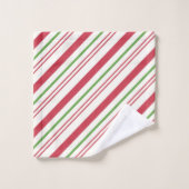 クリスマスレッドとグリーンのフローラとキャンディストライプー バスタオルセット (ウォッシュタオル)