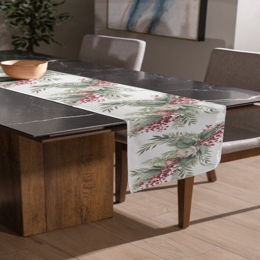 クリスマスレッドとグリーンのフローラテーブルランナー ミディアムテーブルランナー