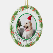 クリスマスレッドとグリーンのリースペットの写真 セラミックオーナメント (右)