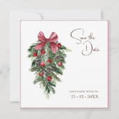 クリスマスレッドとグリーンの冬のフェスティバル結婚 セーブザデート (正面)