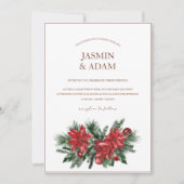 クリスマスレッドとグリーンの冬のフェスティバル結婚 招待状 (正面)