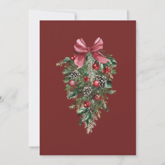 クリスマスレッドとグリーンの冬のフェスティバル結婚 招待状 (裏面)