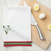 クリスマスレッドとグリーンの国フランスののモノグラム キッチンタオル (四つ折り)