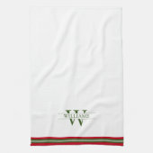 クリスマスレッドとグリーンの国フランスののモノグラム キッチンタオル (縦)