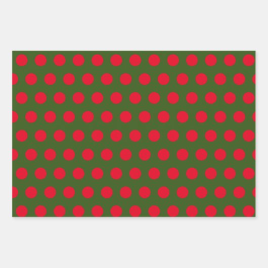 クリスマスレッドとグリーンの幾何学的水玉模様 ラッピングペーパーシート (正面3)