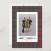 クリスマスレッドとグリーンの格子模様フォトフラット シーズンカード (正面)