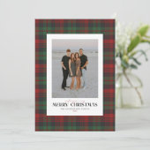 クリスマスレッドとグリーンの格子模様フォトフラット シーズンカード (スタンド正面)