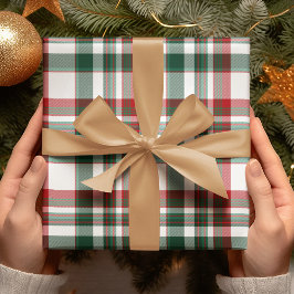 クリスマスレッドとグリーンの格子模様 ラッピングペーパーシート