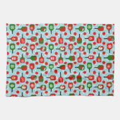 クリスマスレッドとグリーンの漬物とパドル キッチンタオル (横)