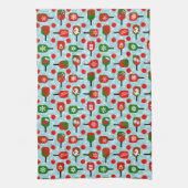 クリスマスレッドとグリーンの漬物とパドル キッチンタオル (縦)