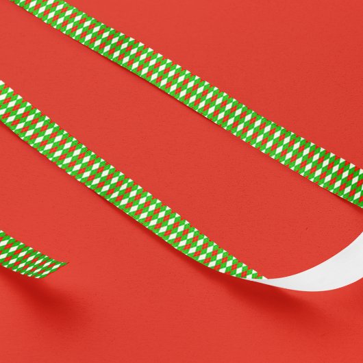 クリスマスレッドとグリーンアーガイル サテンリボン