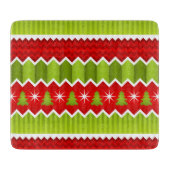 クリスマスレッドとグリーンシェブロンのストライプパターン カッティングボード (正面)