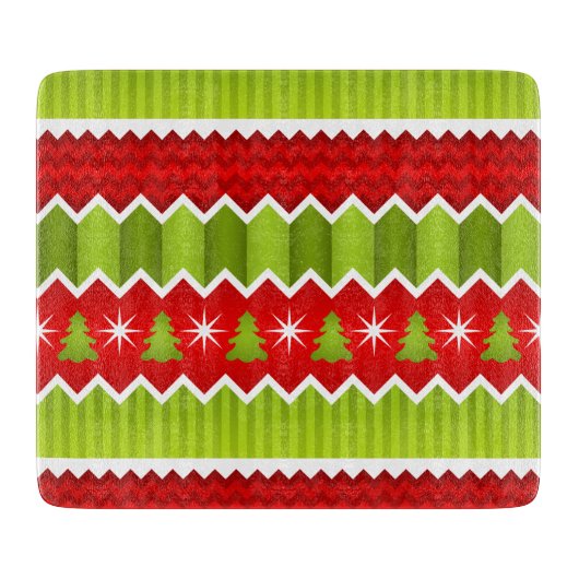 クリスマスレッドとグリーンシェブロンのストライプパターン カッティングボード (正面)