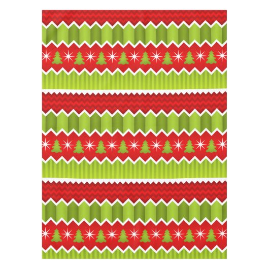 クリスマスレッドとグリーンシェブロンのストライプパターン テーブルクロス (正面)