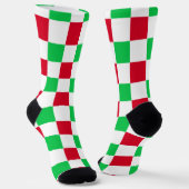 クリスマスレッドとグリーンチェッカーボード ソックス (傾斜あり)