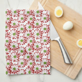 クリスマスレッドとグリーンデイジーフローラルパターン キッチンタオル (四つ折り)