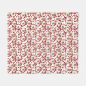 クリスマスレッドとグリーンデイジーフローラルパターン フリースブランケット (正面(横))