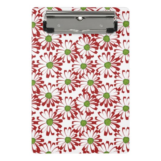 クリスマスレッドとグリーンデイジーフローラルパターン ミニクリップボード (正面)