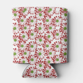 クリスマスレッドとグリーンデイジーフローラルパターン 缶クーラー (裏面)