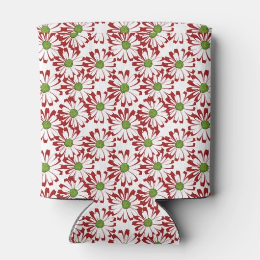 クリスマスレッドとグリーンデイジーフローラルパターン 缶クーラー (裏面)