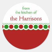 クリスマスレッドとグリーン水玉模様ベーキングギフト ラウンドシール (正面)