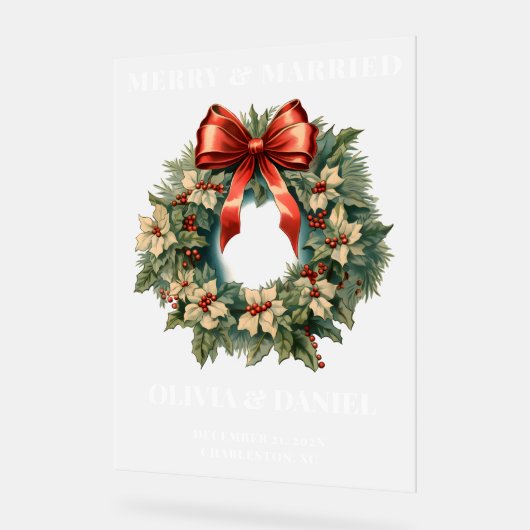 クリスマスレッドとグリーン結婚の歓迎フロスト アクリルサイン (傾斜)