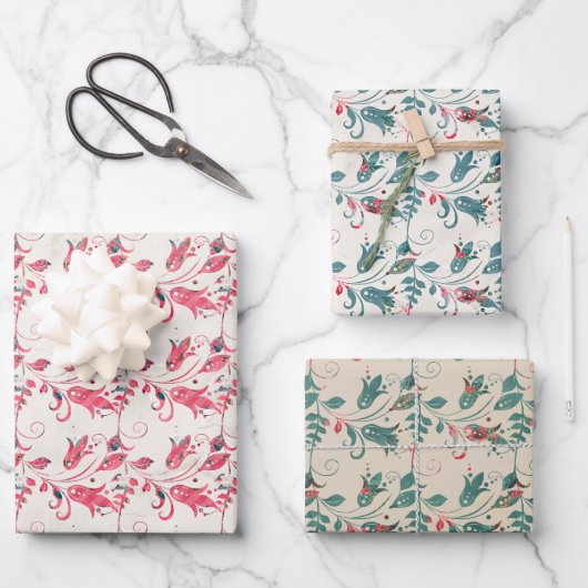 クリスマスレッドとグリーン設計 ラッピングペーパーシート (正面)