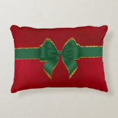クリスマスレッドとグリーン&金ゴールドホリデーボウ アクセントクッション (正面)