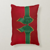 クリスマスレッドとグリーン&金ゴールドホリデーボウ アクセントクッション (正面(垂直))