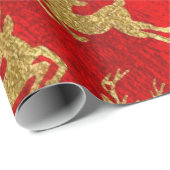 クリスマスレッドとゴールド箔トナカイ ラッピングペーパー (ロールコーナー)