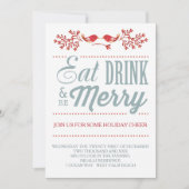 クリスマスレッドとブルーのホリデー カントリー シック 招待状 (正面)