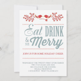 クリスマスレッドとブルーのホリデー カントリー シック 招待状