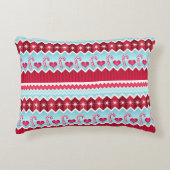 クリスマスレッドとブルーシェブロンストライプのパターン アクセントクッション (正面)